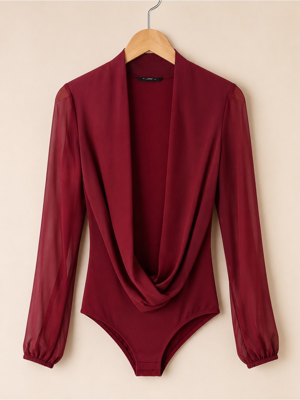 Draped Cowl Neck Bodysuit in Wine